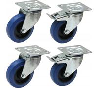 Set de 4 - 100mm BLUE ELASTIC SWIVEL CASTOR 150Kg & 100mm BLUE ELASTIC BRAKE CAS