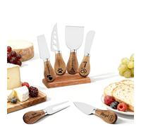 Set de 4/6 Couteaux à Fromage & Charcuterie Personnalisés, Gravés sur Mesure Nom/Date/Logo, Manche en Bois d'Acacia, Idéal pour Plateau de Fromage & Cadeaux Uniques (Couteau À Fromage - 6)
