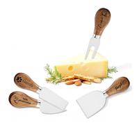 Set de 4/6 Couteaux à Fromage & Charcuterie Personnalisés, Gravés sur Mesure Nom/Date/Logo, Manche en Bois d'Acacia, Idéal pour Plateau de Fromage & Cadeaux Uniques (Couteau À Fromage - 4)