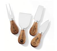 Set de 4/6 Couteaux à Fromage & Charcuterie Personnalisés, Gravés sur Mesure Nom/Date/Logo, Manche en Bois d'Acacia, Idéal pour Plateau de Fromage & Cadeaux Uniques (4 Couteaux À Fromage)