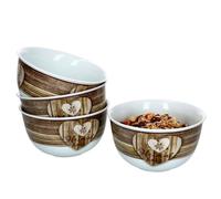 Set de 4 bols à céréales Heart Chalet I aspect bois I 4 personnes I Ø 14 cm I porcelaine I petits bols I bol pour muesli