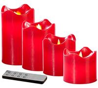 Set de 4 bougies LED en cire véritable - Rouge avec flamme vacillante