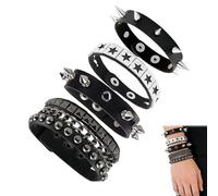 Set de 4 Bracelets en Cuir Punk avec Clous Métalliques - Style Rock des Années 80, Accessoires Gothiques et Rebellious pour Hommes et Femmes, Idéal pour Moto, Fêtes et Tenues Quotidiennes