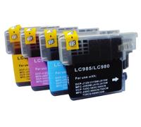 Set de 4 Cartouches Imprimante Encre Imprimante comme Brother LC 985 Black, Cyan, Magenta, Yellow - 4 Cartouches dans quantité XL pour DCP-J125, J315, J515, MFC-J220, J265, J410, J415