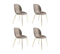 GUBI set de 4 chaises BEETLE DINING CHAIR base laiton (New beige - polypropylène et acier)