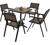 Set De 4 Chaises De Jardin + Table De Jardin Hwc-J95, Chaise Table, Revêtement Gastro Outdoor, Alu Aspect Bois Noir, Gris Gris