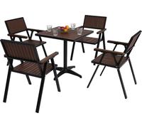 Mendler Set de 4 chaises de Jardin + Table de Jardin HWC-J95, Chaise Table, revêtement Gastro Outdoor, alu Aspect Bois - Noir, Marron foncé