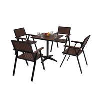 Set De 4 Chaises De Jardin + Table De Jardin Hwc-J95, Chaise Table, Revêtement Gastro Outdoor, Alu Aspect Bois Noir, Marron Foncé Marron