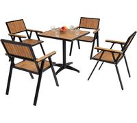 Set De 4 Chaises De Jardin + Table De Jardin Hwc-J95, Chaise Table, Revêtement Gastro Outdoor, Alu Aspect Bois Noir, Teck Marron