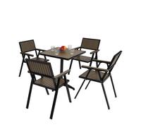 Set De 4 Chaises De Jardin + Table De Jardin Hwc-J95, Chaise Table, Revêtement Gastro Outdoor, Alu Aspect Bois Noir, Gris Gris
