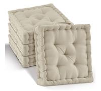 Beautissu Set de 4 Coussins de Sol d'assise en Coton avec poignée | 40x40cm épais 8cm 100% lin matelas chaise intérieur extérieur jardin galette Mila