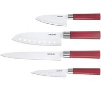 Set De 4 Couteaux Japonais Professionnels Santoku. Usage Domestique Avec Lame En Acier Inoxydable (Rouge)