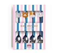 Set de 4 cuillères à thé Blond Amsterdam "Dier Cat" - Cuillères en métal avec têtes de chat - Accessoires originaux pour café, thé et cappuccino - Cadeau idéal pour amoureux des chats