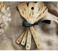 Set de 4 Cuillères en Bois bambou Gravées - Il était une fois initiales personnalisées - idée cadeau mariage - St Valentin