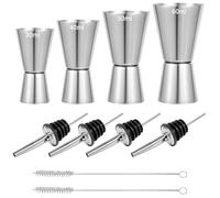 Set de 4 Doseurs à Cocktail en Acier Inoxydable, 3cl/4cl/5cl/6cl Double Tasse à Mesurer avec 4 Becs Verseurs et 2 Brosses, Mesure Jigger pour Bar, Maison, Fête et Shaker Gin