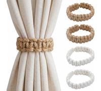 Set de 4 embrasses Rideaux bohèmes, 2 Jute Marron + 2 Coton Beige, Attache Rideau Flexible, Embrasse pour Rideaux et Attache Rideaux 24×2cm pour Salon, Chambre et déco Maison