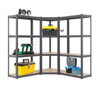 Juskys système de 3 étagères Easy | 1 étagère d'angle et 2 étagères de Stockage | 12 Planches en Bois MDF | 960 kg | Étagère pour Charges Lourdes étagère emboîtable Gris