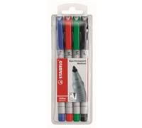 STABILO Feutres effaçables OHPen universal pointe moyenne Pochette 4 (noir, bleu, rouge, vert)