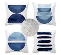 Set de 4 Housses de Coussins D'extérieur 30x30cm, Bleu Coussin Mobilier de Jardin Extérieur Imperméable Canapé Géométrique Housse de Coussin en lin de Avec été pour Coussin de Jardin Décoration Z-1038