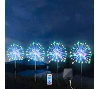 set de 4 lampes solaires de jardin, 120 LEDs, Lampes solaires d'extérieur, 8 modes de minuterie, Décoration pour jardin, cour, balcon, multicolore