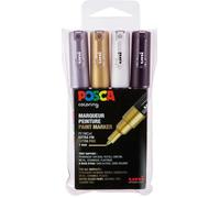 Posca Marqueurs PC1MC – Pointe conique extra-fine – Métalliques 4 pièces (Noir, Blanc, Argent, Or)
