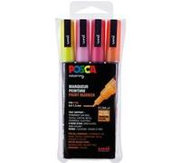 Faber-Castell Marqueur POSCA 186505 Pointe fine ronde, Lot de 4, Couleurs chaudes pailletées