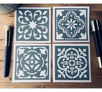 Set de 4 Mini Pochoirs Adhésifs en PVC, Motif Carrelage et Faïence, Style Carreau de Ciment, 10 x 10 cm (chacun) Décoration Cuisine, Salle de Bain, WC (pochoirsdeco.fr)