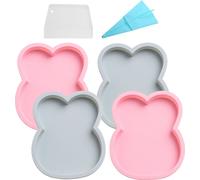 Set de 4 Moules à Gâteau en Silicone,18cm Moules à Gâteau à Couche pour la Cuisson à Domicile, Moules à Gâteau Arc-en-ciel Pour Fête d'Anniversaire, Anniversaire (Lapin)