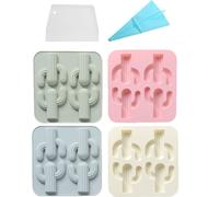 Set de 4 moules en silicone pour plantes de cactus, moule en silicone pour plantes du désert en 3D, moule à gâteau en chocolat et fondant DIY, décoration de biscuit pudding, outil de pâtisserie, avec 