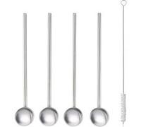 Set de 4 pailles et mélangeurs 2 en 1 inox avec goupillon - Metaltex - Argent / Métallique - Acier Inoxydable (inox) G
