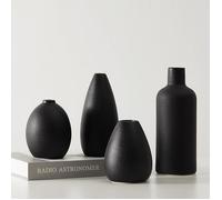 Set de 4 Petits Vases en Céramique Blanche pour Fleurs, Pièces Centrales s, Décoration Moderne pour la Maison, Noir