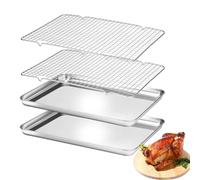 Set de 4 Pièces BEWOS pour Cuisson, Plateau Four en Acier Inoxydable, Robustes & Faciles à Nettoyer, Compatibles Lave-Vaisselle, Accessoires Pâtisserie Rectangulaires