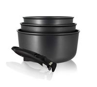 MENASTYL - Set de 4 pièces - 3 casseroles 16/18/20 cm + 1 poignée amovible - 6020284 - Casseroles en aluminium compatibles tous feux dont induction fabriquées en France
