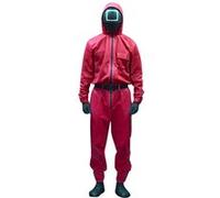 Set de 4 pièces Vêtements Ceinture Masque Gants Cosplay Squid Game Rouge S (160-165cm) Rouge