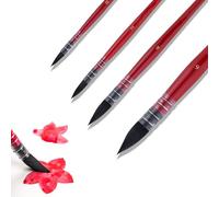 Set de 4 Pinceaux Aquarelle Professionnels | Poils d'Écureuil Naturels et Nylon | Pinceaux Ronds à Pointe Fine pour Lavis et Détails | Tailles #0, 2, 4, 6