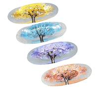 Set de 4 Plateaux de Présentation Ovales en Verre, Motif Arbre Coloré, 43,5 x 18,5 x 3 cm, Collection Quatre Saisons, Décoration de Table