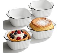 Set de 4 Plats Carrés en Céramique 14.5cm - Plat Cuisson Air Fryer et Four, Micro-ondes, Poignées Anti-Chaleur, Sans PFOA (400ml)