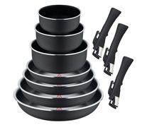 Set de 4 poêles Ø22Ø24Ø26Ø28cm + 3 casseroles Ø16Ø18Ø20cm + 3 poignées amovibles - Heat Dot en aluminium pressé couleur noir Click&Cook Bergner