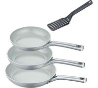 set de 4 poêles à frire 20+24+28 cm, aluminium, recyclé, gris, spatule incluse - b.free