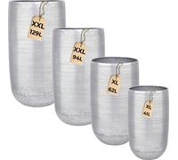 set de 4 pots de fleurs Camiel argent - bac à plantes haut et rond en aluminium