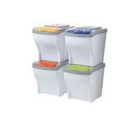 Set de 4 poubelles modulaires "Poker" en plastique - Blanc - 4x20L - L 40 x l 28 x H 31 cm