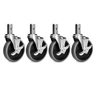 Set de 4 roulettes Stagecaptain 125 mm avec frein, robustes, charge 100 kg, bande caoutchouc dur 26 mm, pivotantes, idéales pour retrofit.