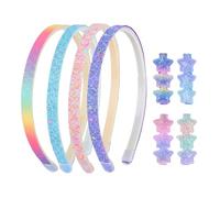 Set de 4 Serre-têtes & 4 Barrettes pour Filles, Design Étoilé avec Dégradé de Couleur, 1,5 cm de Largeur Look Cuir, Bande Intérieure en Silicone Anti-Dérapant (13x14 cm & 7 cm)