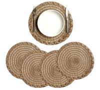 Set de 4 sets de table en jute tressée lavables et réversibles - Placemat rond - Sous-verre pour décoration de cuisine et table à manger - 39 cm