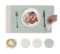 Set de 4 Sets de Table et sous-Verres - Sets de Table antidérapants en Simili-Cuir réversibles pour la Salle à Manger, Le Restaurant, l'hôtel, Le Jardin et la fête, 43 x 30 cm, Vert Clair + Beige