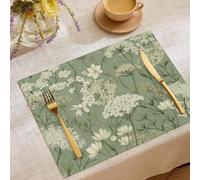 Set de 4 Sets de Table Plantes et Fleurs | Fleurs Sauvages Blanches - 30x45cm - Sets de Table lavables pour Les Vacances - Sets de Tables pour la Cuisine et Les fêtes - Décoration