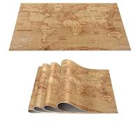 Set de 4 sous-plats en PVC lavables ANRO, antidérapants, résistants à la chaleur, pour table à manger - Décoration pour intérieur et extérieur - Carte du monde - 30x45cm - Marron