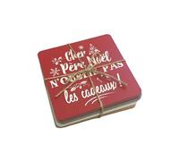 Set de 4 sous verres Noël - Rouge et Beige - En bois - 10 x 10 cm