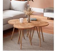 [en.casa] Set de 4 Tables Basses Emboîtables Tables d'Appoint pour Salon Chambre Panneau de Particules Bois de Hêtre 48 x 77 x 77 cm Effet Bois Naturel