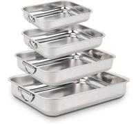 Set De 4 Tailles Plat À Four Inox Rectangulaire Avec Poignées Plat De Cuisson En Acier Inoxydable Bac De Cuisson En Inox Plat